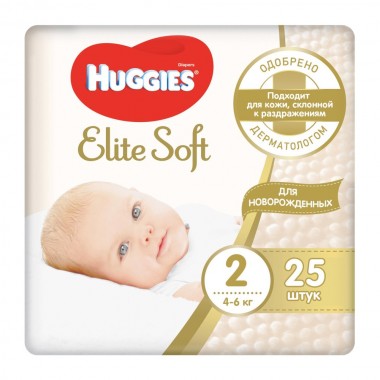 Подгузники Huggies Elite Soft 2 Mini 4-6 кг 25 штук (5029053547961)